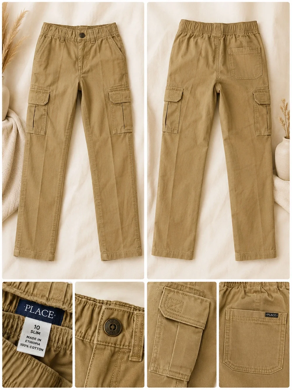 The Children’s Place Boys 10 Slim Khaki Cargo Pants Utility Preppy School NWT